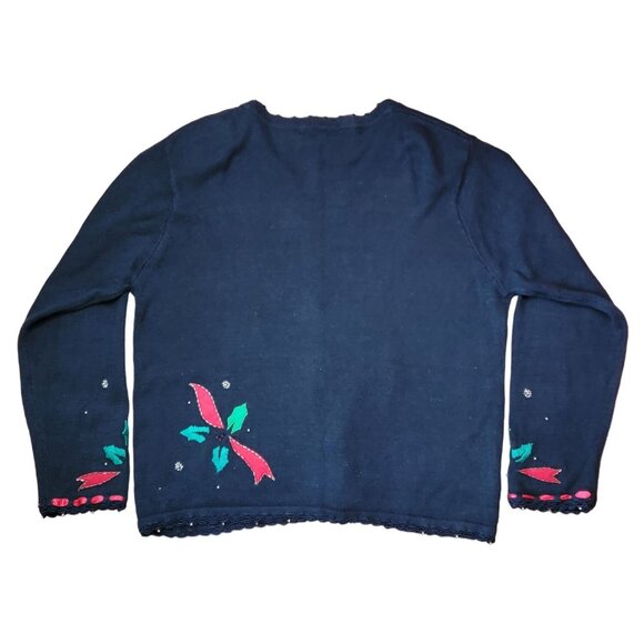 Arriviste Womens Christmas Cardigan Sweater XL Black Button Front Holiday Bows - Picture 5 of 5
